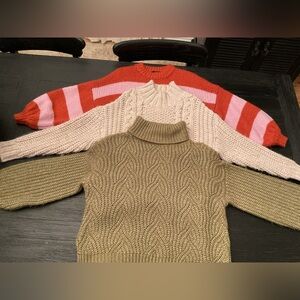 Women's Sweater Trio - Burnt Orange and Lilac Stripe, Linen, and Olive